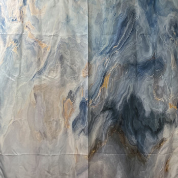 Штора с рисунком, серо-голубой мрамор, в ванную комнату, без колец, полиэстэр САНАКС (01-80)