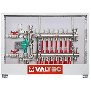 Комплект теплых полов VALTEC с насосно-смесительным узлом и шкафом ШРВ на 4 контура до 80м2 с трубой PEX 400м (KTP04)