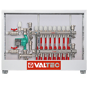 Комплект теплых полов VALTEC с насосно-смесительным узлом и шкафом ШРНГ на 6 контуров до 120м2 с трубой PEX 600м (KTP6)