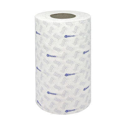 Бумажные полотенца ц.вытяжка 2-слойные белые, с синим рисунком "ТОП ПРИНТ МИНИ" (12х70м.) MERIDA BP3404