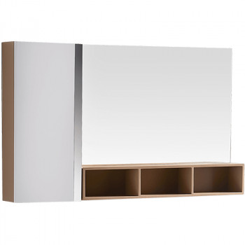 Зеркало со шкафом в ванную Orans BC-NL014S-1200 120 014SMr бежевое белое прямоугольное