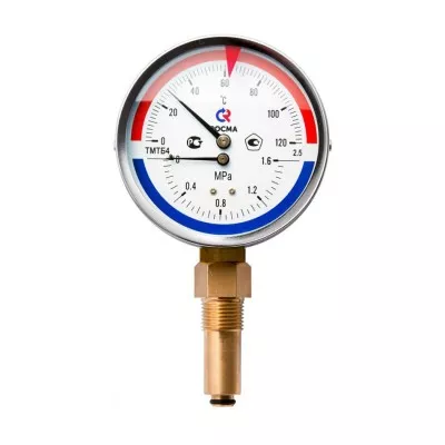 Термоманометр ТМТБ-41Р с нижним подключением, /2", 6 бар, 0-120 °C VALTEC (ТМТБ-41P)