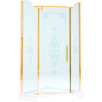 Душевой уголок Migliore Diadema Penta 90x90 24157 профиль золото стекло прозрачное с декором