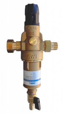 Фильтр механической очистки горячей воды, с редуктором давления 100 мкм BWT Protector mini H/R HWS G 3/4" (810563)