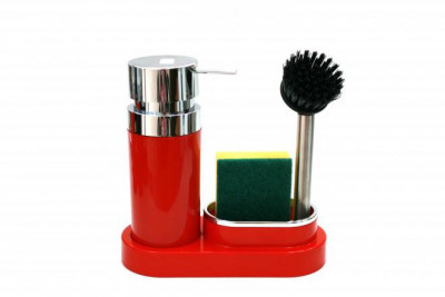 Кухонный набор для мытья посуды Primanova красный с хромом, POLEN, 20х8.5х19.5 см M-E43-04